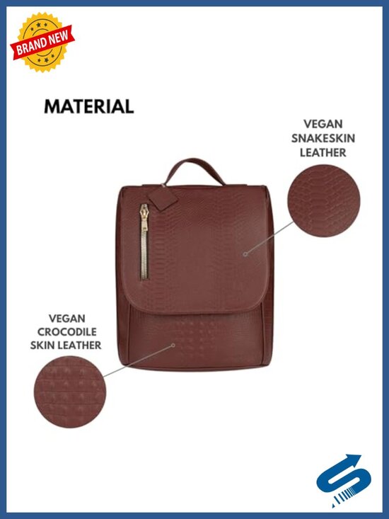 Large Vegan Faux Leather Backpack for Travel & Work, Water-Resistant, 15\